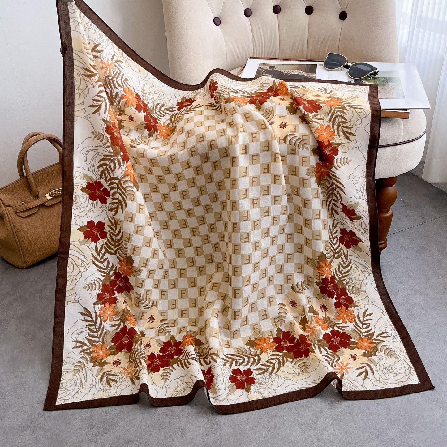 Female Creative Versatile Print Velvet Square Scarf