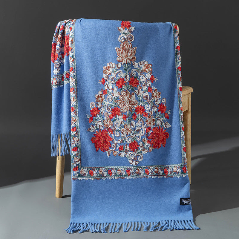 Ethnic-style Embroidered Knitted Shawl For Women