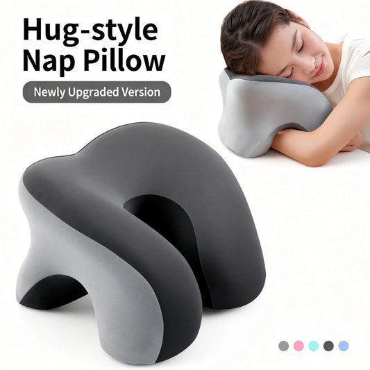 Ergonomic Memory Foam Nap Pillow For Desk Sleeping, Hollow Face Down Cushion With Arm Support Zones, Office School Lunch Break Pillow For Neck Spine Protection, Removable Washable Cover