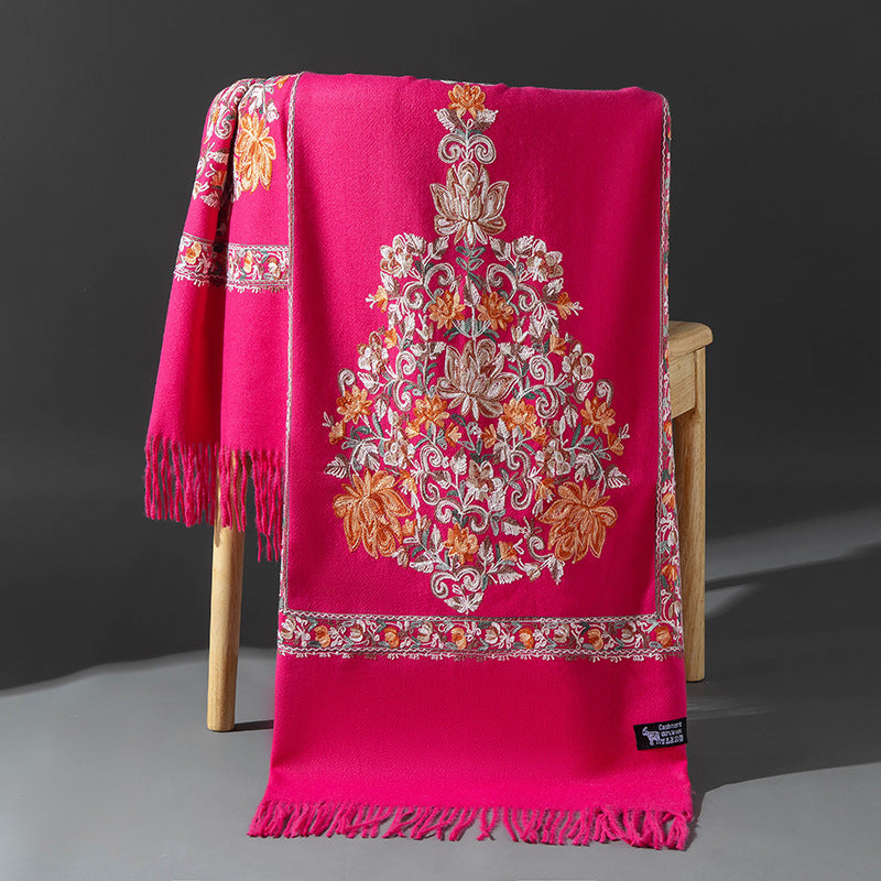 Ethnic-style Embroidered Knitted Shawl For Women
