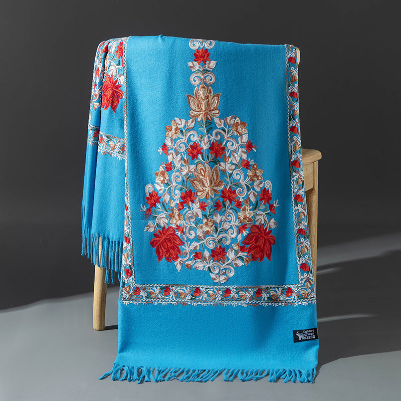 Ethnic-style Embroidered Knitted Shawl For Women
