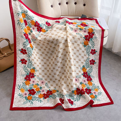 Female Creative Versatile Print Velvet Square Scarf